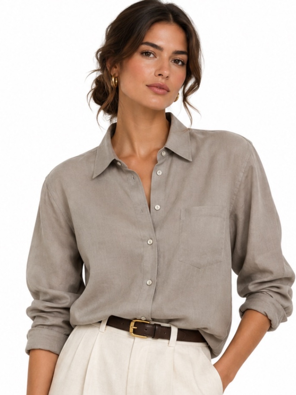 JOE FRESH TAUPE RAYON BUTTON DOWN LONG SLEEVE SHIRT XL NWT